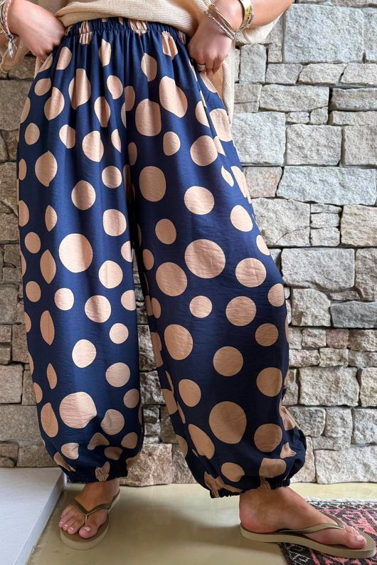 Basso Big Dot Balloon Cuff Pant Navy & Tan